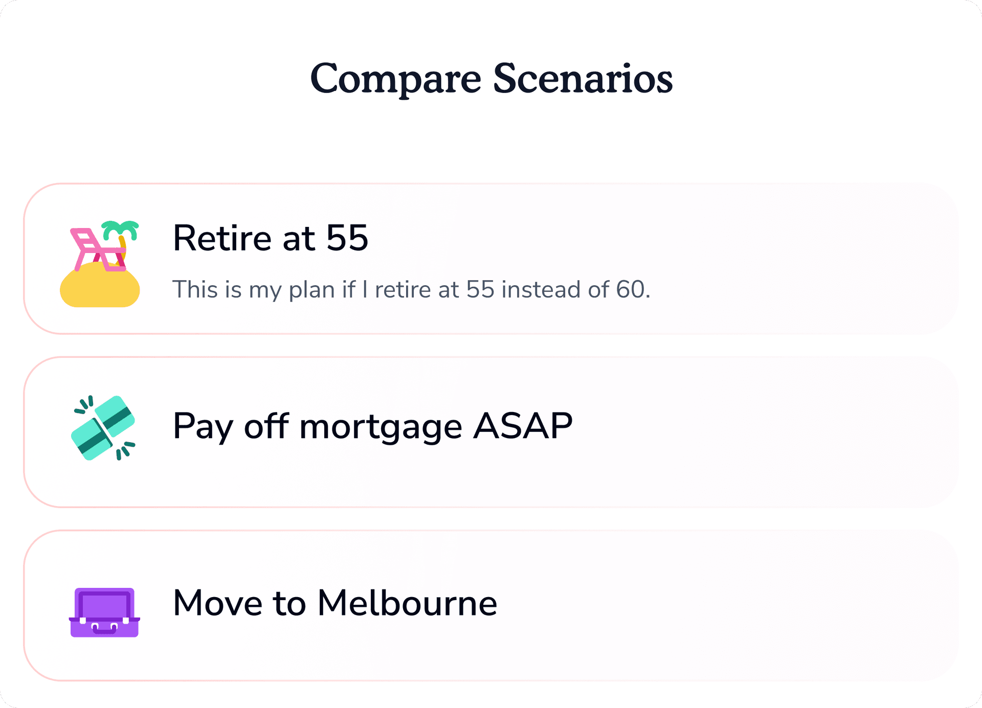 Compare scenarios interface